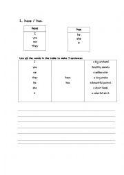 English Worksheet: Hava/Has Excercise