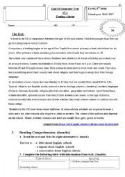 English Worksheet: End of Semester test 8th form
