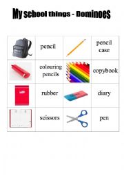 English Worksheet: dominoes school things