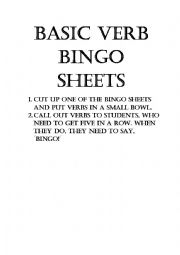 English Worksheet: Basic Verb Bingo Game