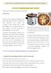 English Worksheet: IS SLOW-COOKER FOOD SAFE TO EAT?