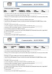 English Worksheet: Vcabulary  - Mass Media 