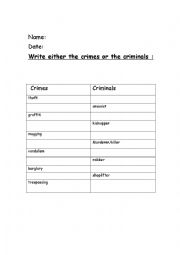 English Worksheet: crimes- criminals