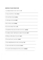 English Worksheet: SENTENCE TRANSFORMATION