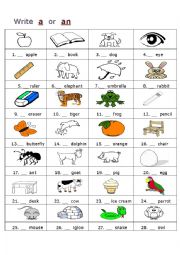 English Worksheet: indefinite articles