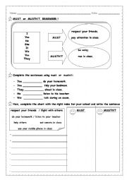 English Worksheet: Must  or  mustnt worksheet