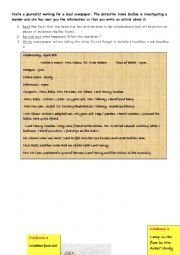 English Worksheet: newspaper article detective story