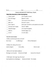English Worksheet: Romeo and Juliet Act I quiz red group