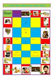 English Worksheet: Conversational board game; Like ,Don`t like, Questions