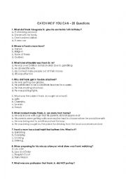English Worksheet: Movie: Catch Me If You Can 20 Questions