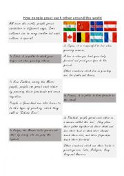 English Worksheet: Reading Comprehension - Greetings around the world