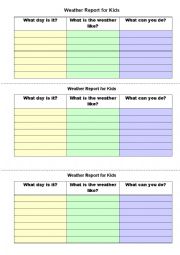 English Worksheet: Weather report for kids, video/ listening