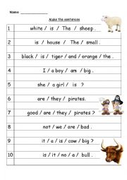 English Worksheet: The order of the words 