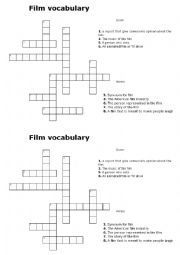 English Worksheet: movie vocabulary crosswords