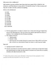 English Worksheet: Game: Who wants to be a millionaire
