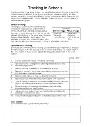 English Worksheet: Tracking in School: Pros and Cons