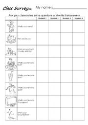 English Worksheet: Class Survey