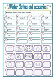 English Worksheet: Winter clothes matching