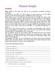 English Worksheet: Reading Present simple