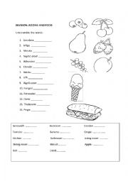 Unscramble the words (Topic: Food and Rooms) 