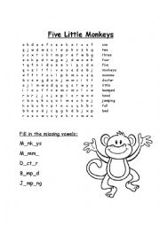 English Worksheet: Five Little Monkeys
