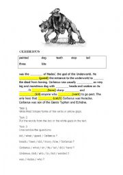 English Worksheet: Cerberus - reading and grammar exercise