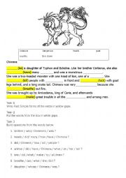 English Worksheet: Chimera - reading and grammar exercise