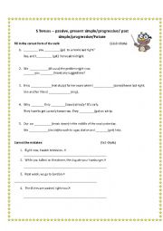 English Worksheet: Five tenses worksjeet / quiz - Present simple / progressive/past simple/progressive/future/passive