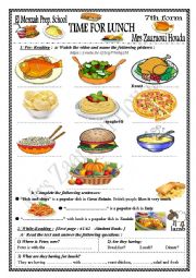 English Worksheet: TIME FOR LUNCH