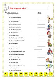 English Worksheet: Find someone who (Have you ever...?)
