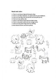 English Worksheet: Read and color - animals