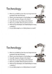 English Worksheet: Technology Conversation Questions (B1)
