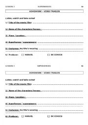English Worksheet: LISTENING COMPREHENSION SUPERHEROES TRAILERS