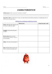 English Worksheet: Characterization Introduction with Angry Birds