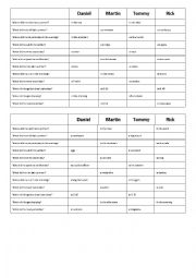 English Worksheet: Pairwork: Special questions in Past Simple 