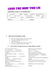English Worksheet: SONG LOVE THE WAY YOU LIE