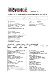 English Worksheet: SONG IF I WERE A BOY