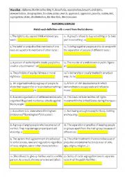 English Worksheet: Definitions on segregation