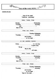 English Worksheet: Days of the week-song