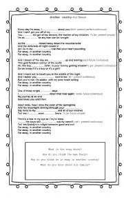English Worksheet: Another country -Rod Stewart