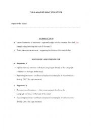 English Worksheet: For & Against Essay Structure