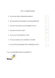 English Worksheet: How-to-Paragraph Checklist
