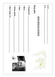 English Worksheet: Biography of Gandhi