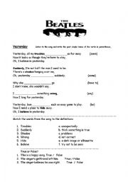 English Worksheet: Yesterday  -  song by the Beatles