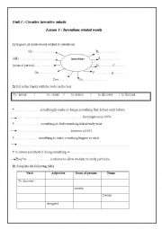 English Worksheet: unit 3: lesson 1 invention related words