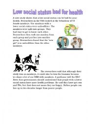 English Worksheet: Low social status bad for health