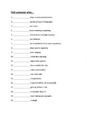 English Worksheet: Find someone who...