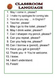 English Worksheet: classroom language