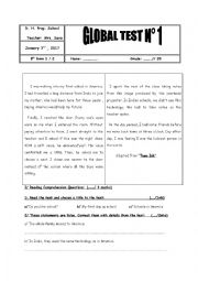 English Worksheet: Global test n1 (8th form)