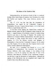 English Worksheet: The History of the Fourth of July